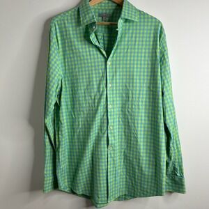 Peter Millar Wicking Gingham Button Down Shirt Mens XL Blue Green Performance
